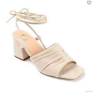 Journee Collection Cream Lace-Up Sandals